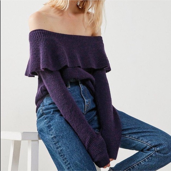 purple off the shoulder sweater